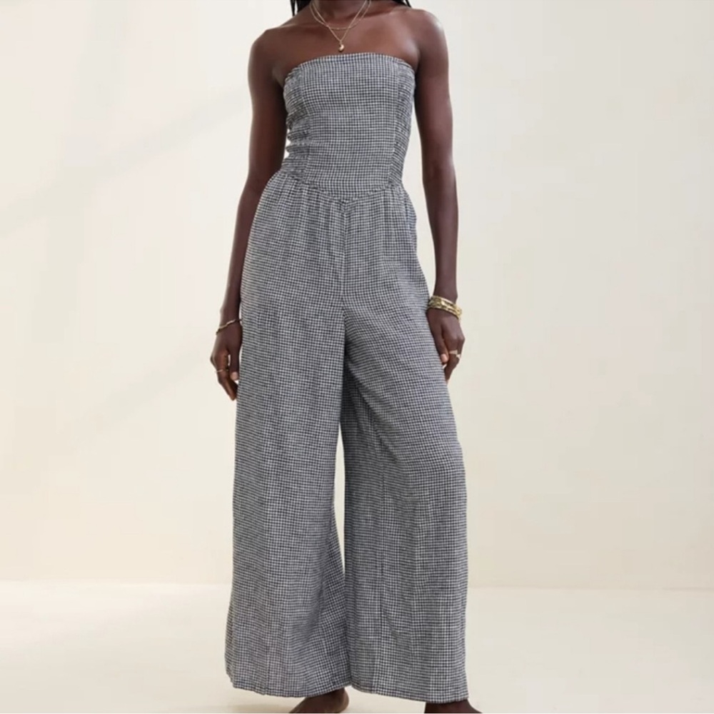 Aerie Black and White Strapless Jumpsuit